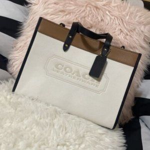 NEW Coach Field Tote 30 Brass/Chalk Multi C0777 In Colorblock With Coach Badge